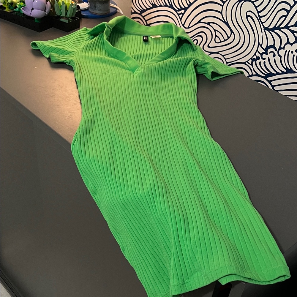 Divided Bright Green Ribbed Mini Dress
